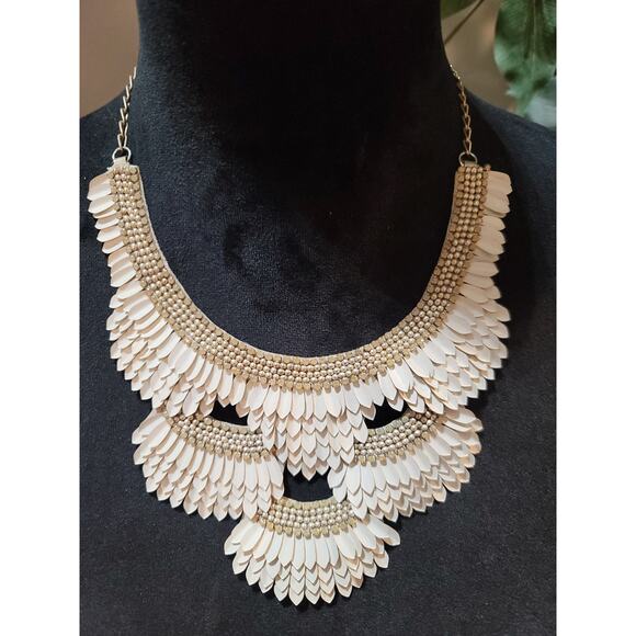 Women's Statement Layered Beaded Feather Design Necklace With Lobster Clasp Lock - Picture 2 of 7